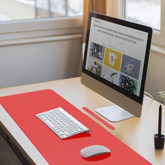 ‎Boutilon Leather Desk Pad 30" x14",Non-Slip Mouse Pad,Office Desk Mat,Waterprooft PU Leather Desk Blotter,Desk Pad Protector,Desk Writing Pad for Home Office Decor (M-Red)