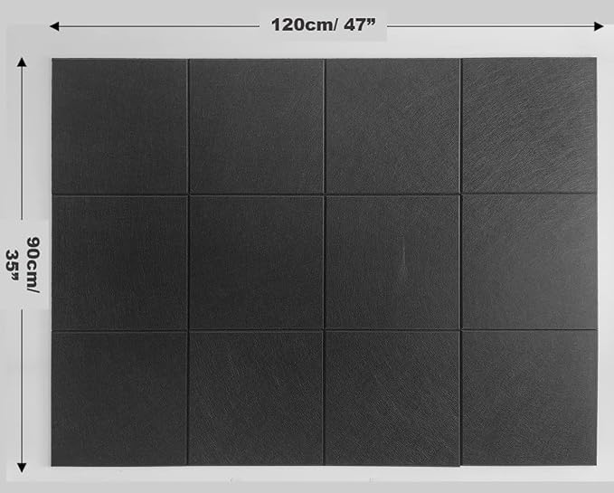 Large Cork Board Alternative - 12 Pack Felt Wall Tiles with Safe Removable Adhesive Tabs, Cork Boards for Walls Cork Board for Office Pin Board Tack Board Cork Board 48 x 36 - Black