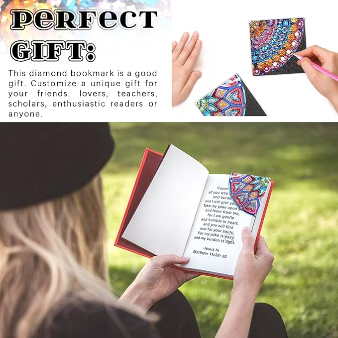 AiYuanzsh 4 Pieces Diamond Painting Kits Mandala Bookmarks DIY Leather Corner Bookmark Art Craft 5D Special Shaped Crystal Paint by Numbers for Adults Gift (10x10 cm)