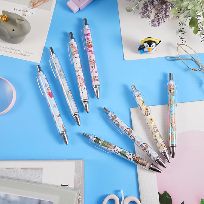 Ireer 8 Pcs Ballpoint Pens for Women 1.00 mm Cute Black Ink Fancy Pens Fine Point Smooth Writing for Journaling Aesthetic Office Supplies(Sloth)