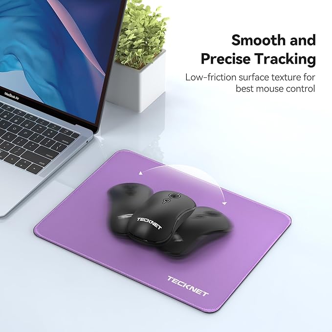 TECKNET Mouse Pad with Anti-fray Stitchin, Waterproof Surface & Non-Slip Rubber Base with Stitched Edges Gaming Mouse Mat for Laptop，Compatible with Laser and Optical Mice - Purple