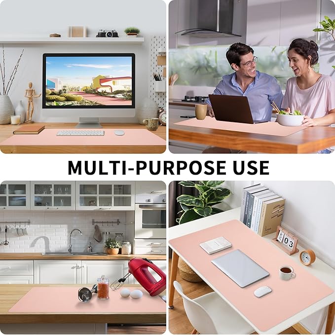 Bloss Pink Desk Mat, Waterproof Non-Slip Leather Desk Pad, Large Mouse pad, Computer Mat for Desk, Pink Desk Accessories Easy Clean for Office/Home(35.4×15.7 Inches)