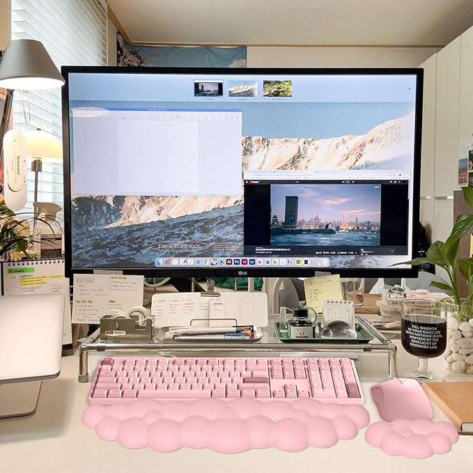 JIKIOU Upgrade Leather Cloud Keyboard Wrist Rest, Cloud Wrist Rest with Non-Slip PU Base, Comfortable Memory Foam Wrist Rest for Computer Laptop Mac Gaming Office and Pain Relief Wish Christmas Gift