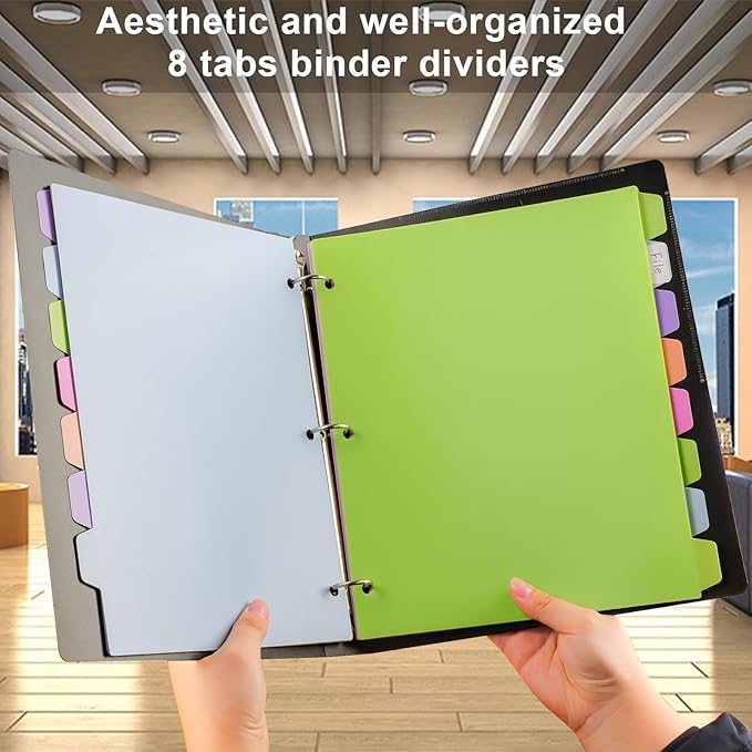 HABGP 96Pcs/12 Set Binder Dividers with Tabs, 8 Color Tab for 3 Ring Binder Dividers, Page Folder Dividers for 3 Ring Binder Sheet Paper Protectors, Plastic Tabbed File Dividers with Tabs