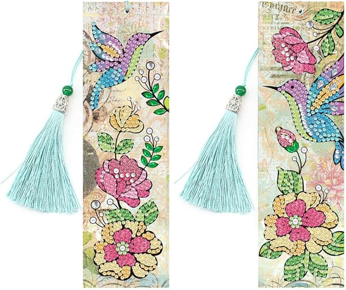 pigpigboss Flower Birds Bookmark Diamond Painting Kit 2 Pieces Diamond Painting Arts Flower Bookmark Diamond Painting Set for Adult Book Decor Bookmark Diamond Dot (21 X 6 CM)