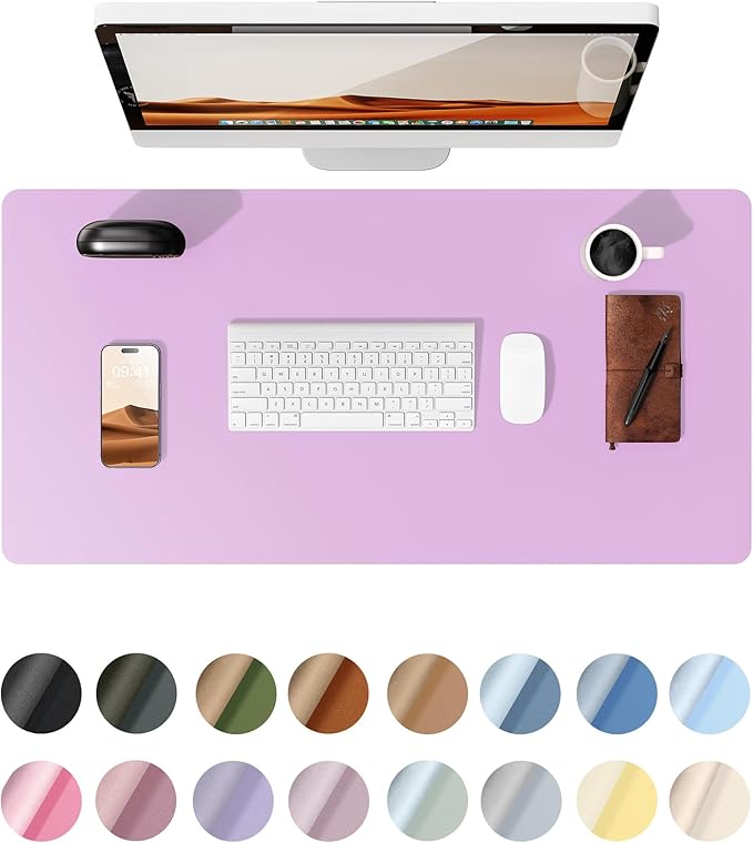 YSAGi Leather Desk Protector, Office Mat, Large Mouse Mat, Non-Slip PU Leather Blotter, Laptop Pad, Waterproof Writing Pad for Office and Home (Taro Purple, 31.5" x 15.8")