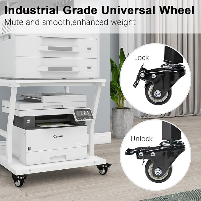 Natwind 2 Tier Large Printer Stand,23.6''x23.6''x23.6'' Heavy Duty Printer Table, Copier Stand, Laser Printer Cart with Paper Storage Shelf,Printer Holder with Wheels for Home Office (White)