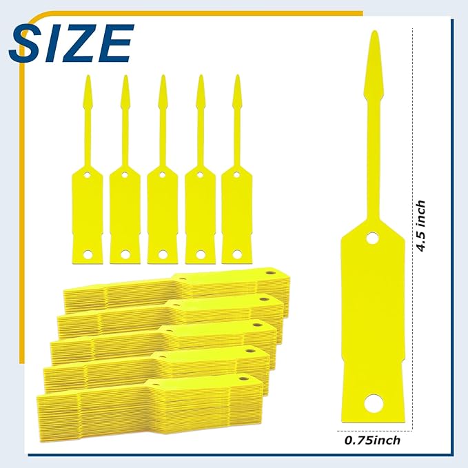 Lewtemi 1000 Pieces Self Lock Arrow ID Key Tags Car Parts Tags Key Ring Repair Labels for Office Automotive Shop Supplies(4 1/2'' X 3/4",Yellow)