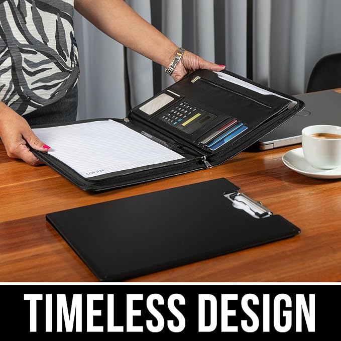 Premium Leather Portfolio Folder Set, Professional Padfolio for Women & Men, Textured Synthetic Leather, Zippered Business Binder, Clipboard, Legal Pad, A4 Notepad Holder,Interviews, Meetings