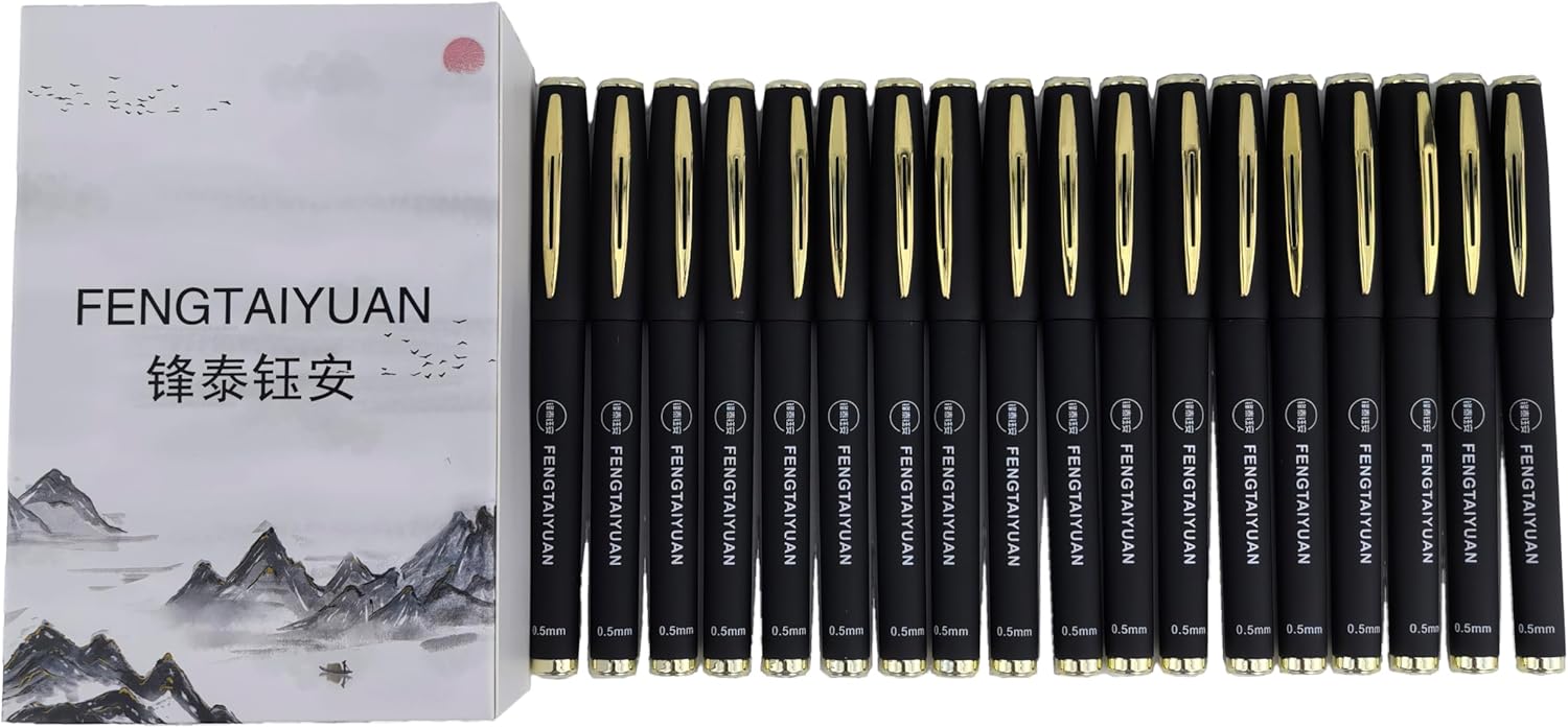 Fengtaiyuan Gel Ink Roller Ball Pens, Black Ink, Extra Fine 0.5mm, Comfortable Grip, Easy Hold, Writting Pens, Smooth, 18 Count (Black-0.5mm-P18SS)