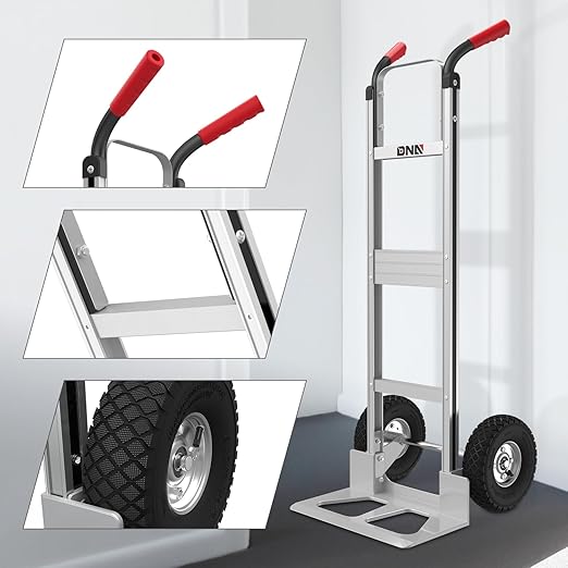 DNA MOTORING Aluminum Hand Truck, 550lbs Capacity Heavy Duty Dolly Cart for Home, Workshop, Office, Warehouse, w/Pneumatic Tire, TOOLS-00749
