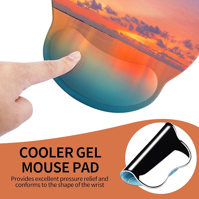eulps Mouse Pad with Wrist Rest, Comfortable Computer Mousepad with Gel Wrist Support Smooth Surface and Non-Slip PU Base for Pain Relief, Laptop, Office & Home (Oceanic Sunset)
