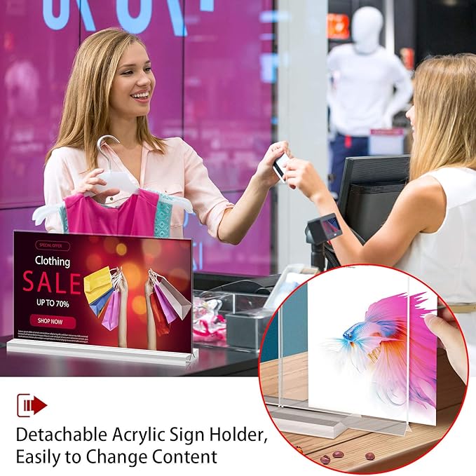 newnewshow Acrylic Sign Holder 8.5x11 Inch 6 Pack Vertical T Shape Double-Sided Desktop Display Holder. (8.5x11 8.5x5.5 5x7 Horizontal and Vertical)