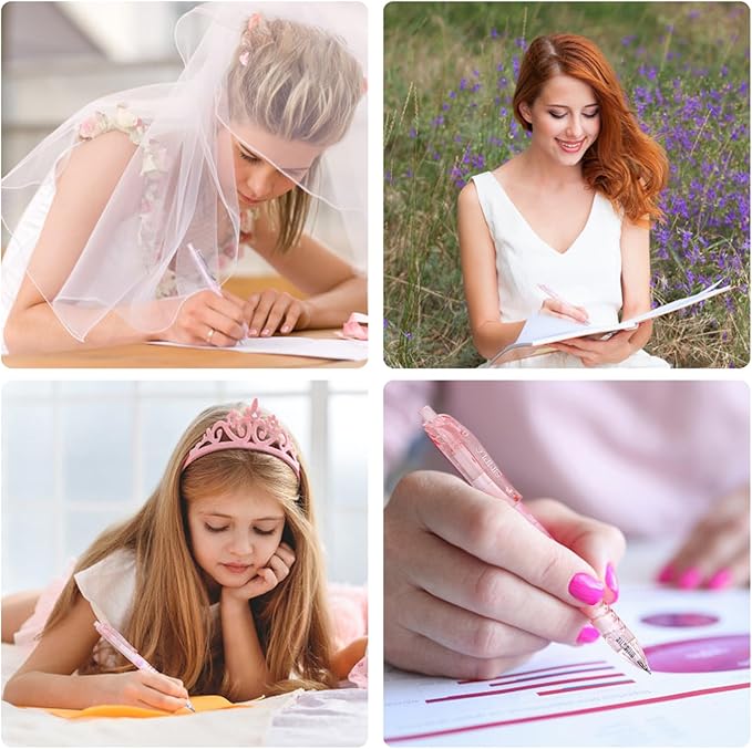 5 Count Pastel Gel Ink Pen Set,Cute Note Taking 0.5mm Fine Point Retractable 5 Count Black Ink Pens for Writing, Journaling, School, Office (Light Pink Clear)