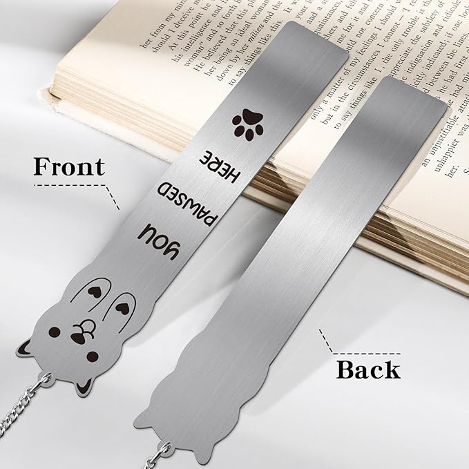 Cute Dog Metal Bookmark - 2 PCs You Pawsed Here Bookmarks for Kids Teens Dog Lovers Gifts Funny Book Marks Pendant Box for Reading Reader Boys Girls School Christmas Thanksgiving Birthday