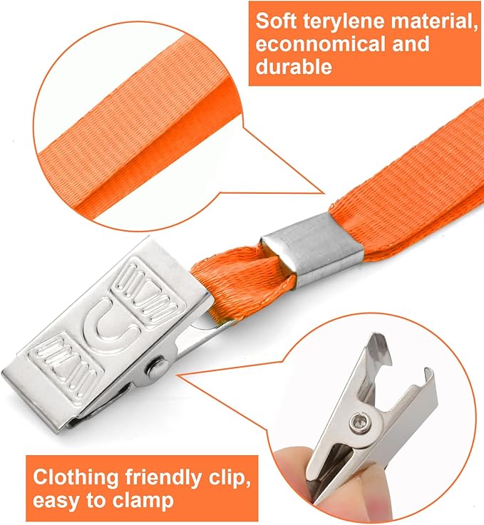 100 Pcs Lanyards for ID Badges and 100 Pcs Clear Name Tag Holders Reusable Lanyard with Clip Plastic ID Card Badge Holder Name Badges for Adults Kids Business School Office Supplies (Orange)