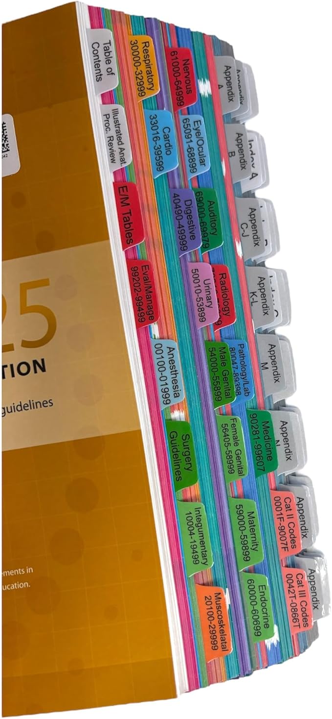 Laminated Book Tabs for CPT 2025 Professional Edition (AMA Version) – Durable, Color-Coded, and Repositionable Sticky Tabs – Includes Alignment Card & Blank Tabs (Book not Included)