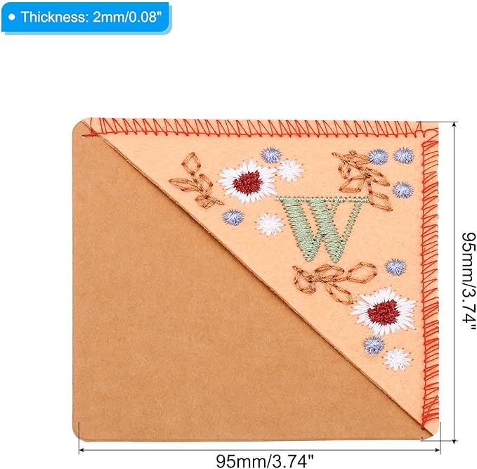 PATIKIL Personalized Embroidered Corner Bookmark, Cute Flower Felt Stitched Triangle Book Mark Page Marker for Women Men Book Lovers Teachers, Pink, Letter W