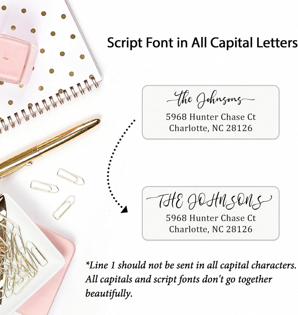 Personalized Return Address Labels Simple - Set of 240 Elegant Custom Mailing Labels for Envelopes, Self Adhesive Flat Sheet Rectangle Personalized Name Stickers (Clear)