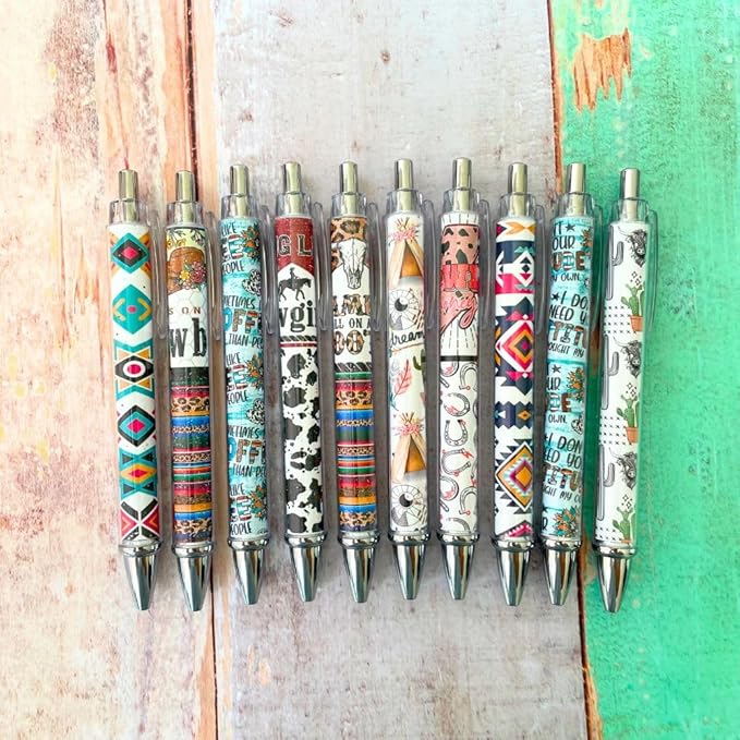 10PC Western Pens Pen Cowboy Cowgirl Highland Cow Cactus Back to School Office Supplies Stuff Items Themed Party Favors Classroom Goodie Bags Decoration Desk Decor Notebooks for Adults Women