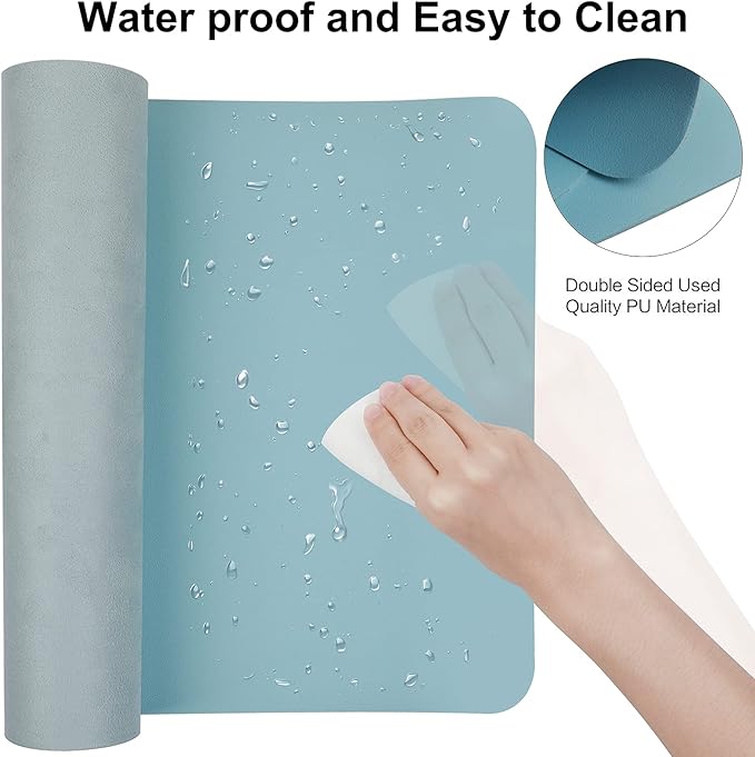 Boutilon Leather Desk Pad 30" x14",Non-Slip Mouse Pad,Office Desk Mat,Waterprooft PU Leather Desk Blotter,Desk Pad Protector,Desk Writing Pad for Home Office Decor (M-Light Blue)