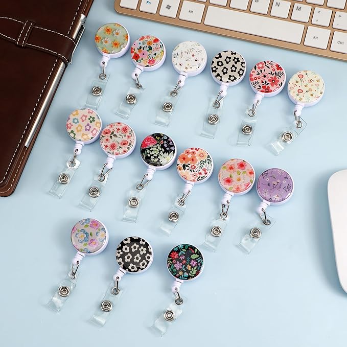 Flower Badge Reels Holder Retractable with ID Clip for Nurse Name Tag Card Nursing for Doctor Teacher Student Employee Office Medical Work 5