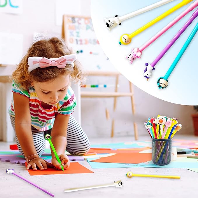 70 Pieces Cute Cartoon Gel Ink Pens,Random Novelty Kawaii Pens,Cool Assorted Styles Writing Pen for Kids,School Office Home Supplies,Gift