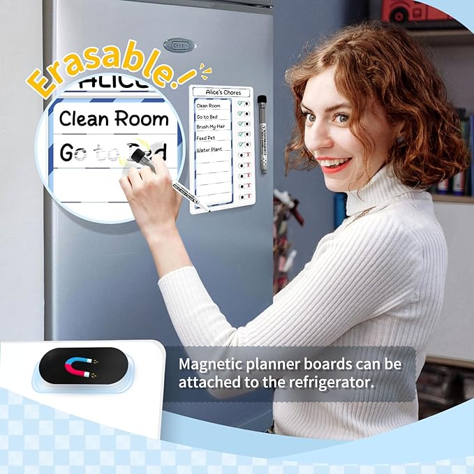 4 Pcs Chore Chart for Kids: Dry Erase My Chores Slider Chart, Magnetic Visual Schedule for Fridge, Kids Daily Checklist - ADHD Tools: to Do List and Routine Chart for Multiple Kids (Blue 4-pack)