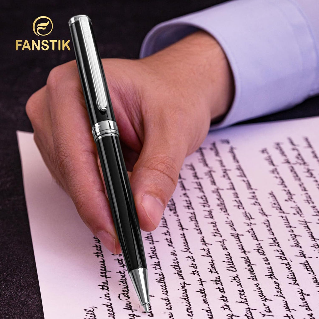 Customized Black & Silver Luxury ballpoint pen (Made In USA) fancy gift set for women, Real 24K Gold Plating, Professional executive pen gift set for men (Lux Custom-BallPoint Black-Silver)