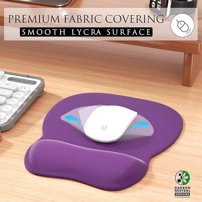 MROCO Ergonomic Mouse Pad with Gel Wrist Rest, Comfortable Mousepad with Smooth Wrist Support Surface and Non-Slip PU Base for Pain Relief, Computer, Laptop, Office & Home, 9.4 x 8.1 in, Violet Purple