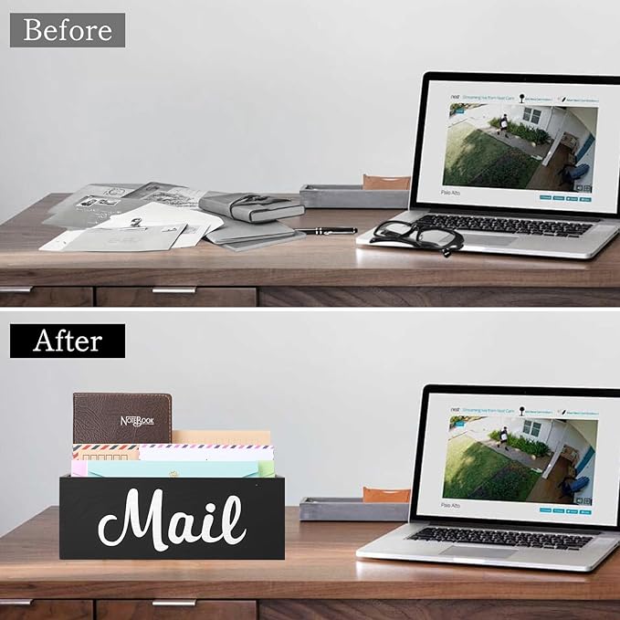 Mail Organizer Countertop, Mail Organizer Wall Mounted with Key Holder, Mail Holder for Wall, Mail Sorter Organizer, Letter Organizer, Mail Basket, Mail Tray, Letter Holder for Desk (Black)