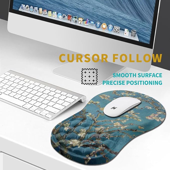 Hokafenle Ergonomic Mouse Pad Wrist Support, Wrist Rest Mousepad for Carpal Tunnel Pain Relief with Integrated Memory Foam Slope Massage Bulge (11.8x7.9 inch,Apricot Flower