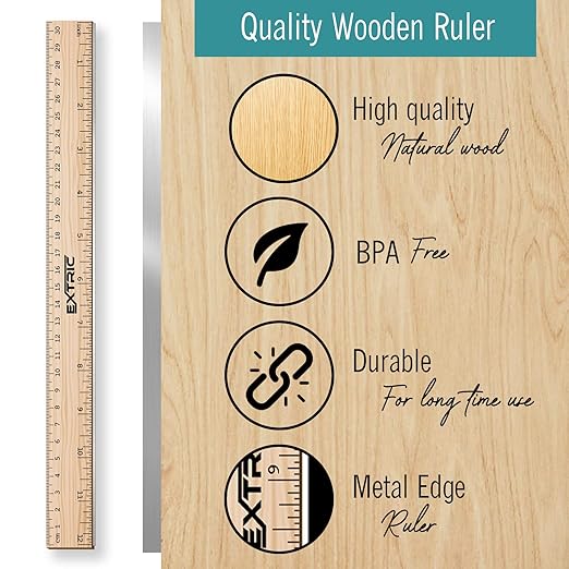 Rulers 12 Pack - Rulers 12 Inch, Wood Ruler with Metal Edge Great for School, Classroom, Home, and Office