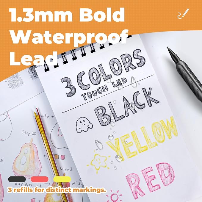 Nicpro 1.3 mm Mechanical Pencils Set with Case,Thick Mechanical Pencil with 24 Lead Refill, Erasers, Weatherproof Metal HD1000 Heavy Duty Carpenter Pencil for Outdoor Marking Drafting Drawing