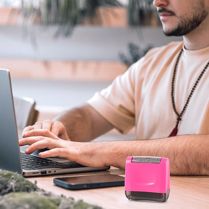 Identity Theft Protection Roller Stamp - Wide Confidential Roller Stamp with 3 Pack Refill Inks for Anti Theft Protection, Confidential Privacy Security, Address Blocker (Rose Pink)
