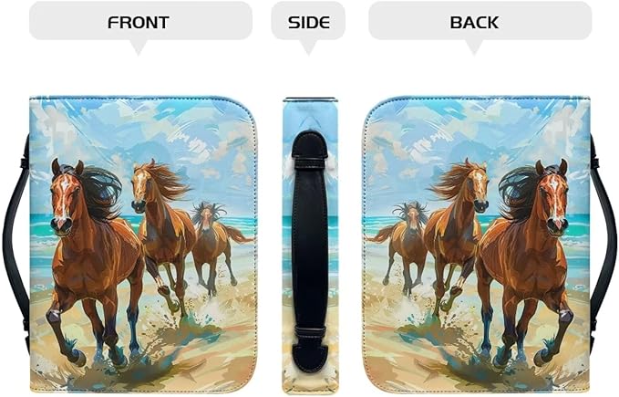 Lotusorchid Watercolor Horse Printed Bible Covers for Women Men PU Leather Bible Case Bible Bag Tote Book Carrying Case Christian Bible Accessories