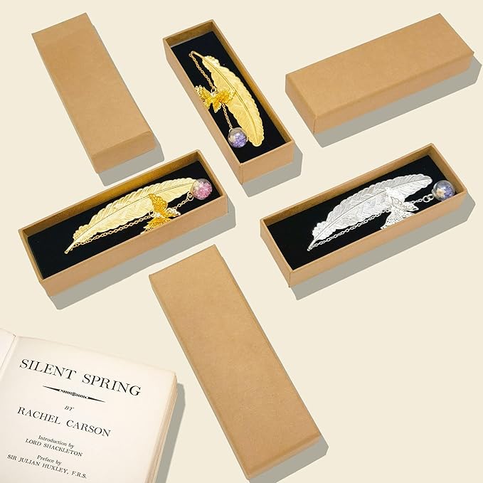 Metal Feather Bookmarks Set - Perfect Teacher & Book Lover Gifts for Birthday, Christmas, and Appreciation - Elegant Stocking Stuffers for Women and Girls (Golden.Purple White Flower)