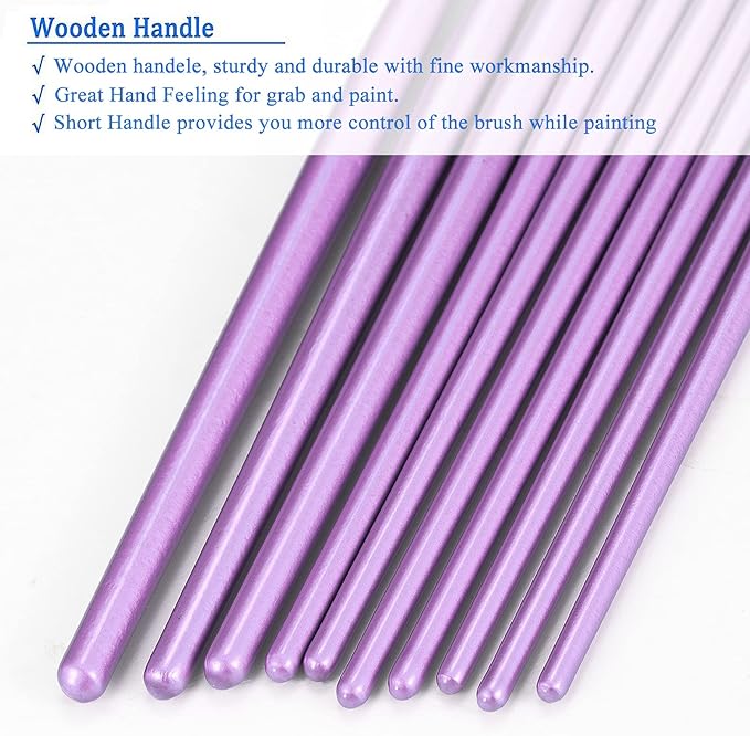 BOSOBO Paint Brushes Set, 10 Pack 100 Pcs Round Pointed Tip Paintbrushes Nylon Hair Artist Acrylic Paint Brushes for Acrylic Oil Watercolor, Face Nail Art, Miniature Detailing & Rock Painting, Purple