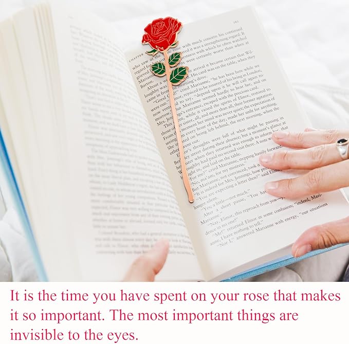 Mabor Red Rose Bookmarks,It’s The Time You Have Spent on Your Rose That Makes Her So Important Personalized Bookmark Rose of Little Prince,Metal Flower Bookmark,