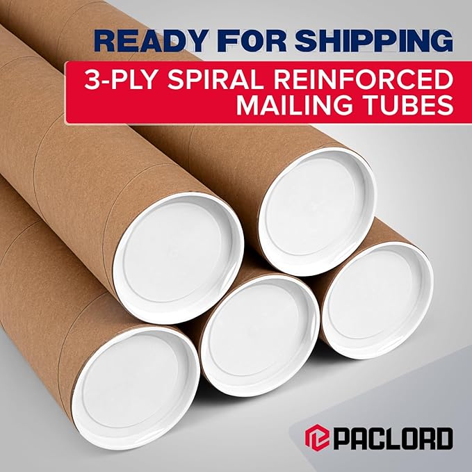 4" x 48" Reinforced Kraft Paper Mailing Tube, Pack of 1 Tube with 2 Caps – Secure USPS Approved Poster Tube – Made in USA Cardboard Tube for Shipping and Storing Posters, Prints, Artwork, or Documents