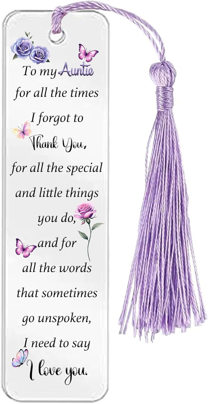 Auntie Gifts for Women Acrylic Plaque Bookmark Set Birthday Gifts for Aunty Personalised Butterfly Keepsake Bookmarker Mothers Day Christmas Gifts from Niece Nephew Always My Aunty Forever My Friend