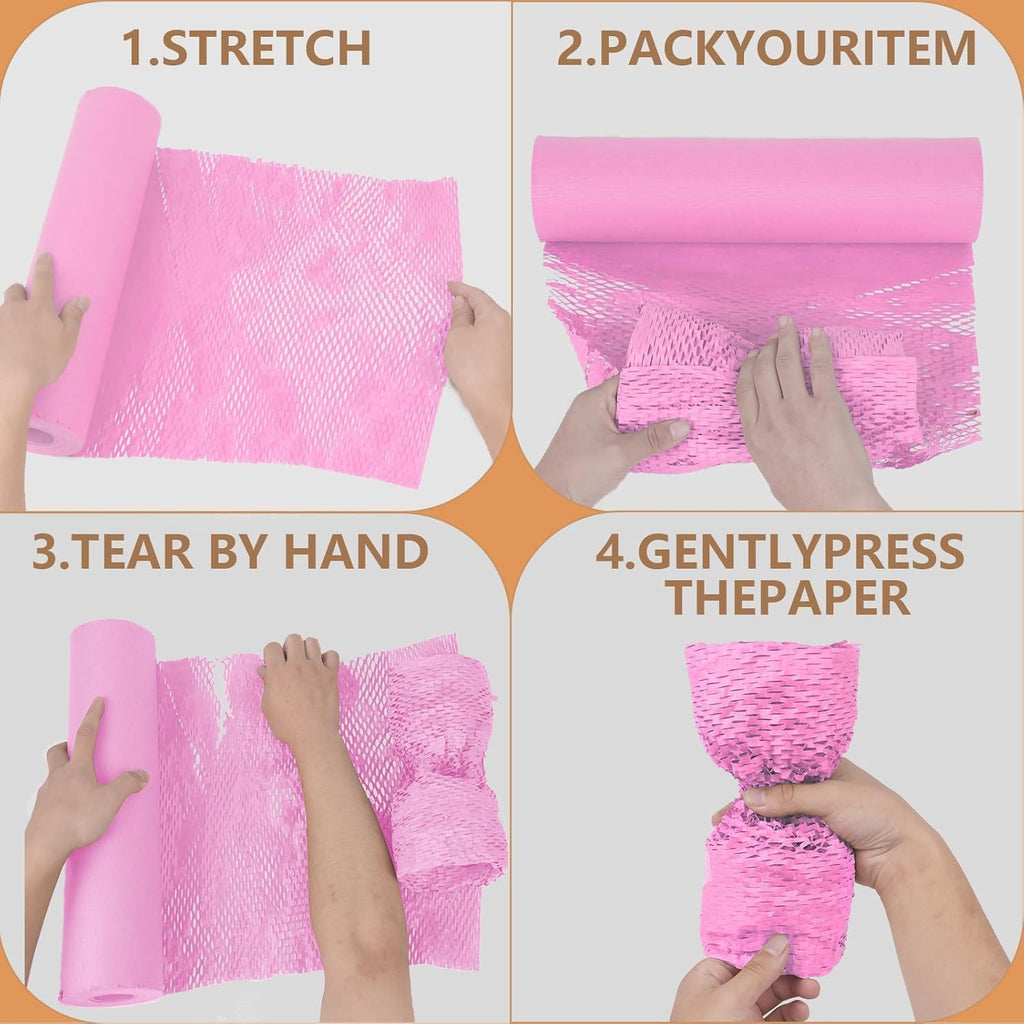 Honeycomb Packing Paper, 12" x 100' Packing Paper Substitute Alternative for Bubble Cushioning Wrap for Moving Shipping Packaging Mailing, Recyclable Moving Supplies Bubble Packing Wrap Roll-Pink