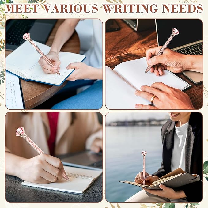 Sherr 100 Pack Big Crystal Diamond Pens Cute Ballpoint Pens Retractable Ballpoint Rhinestones Crystal Bling Gem Plated Black Gel Ink Office Supplies Gifts for Women(Rose Gold,Glitter)