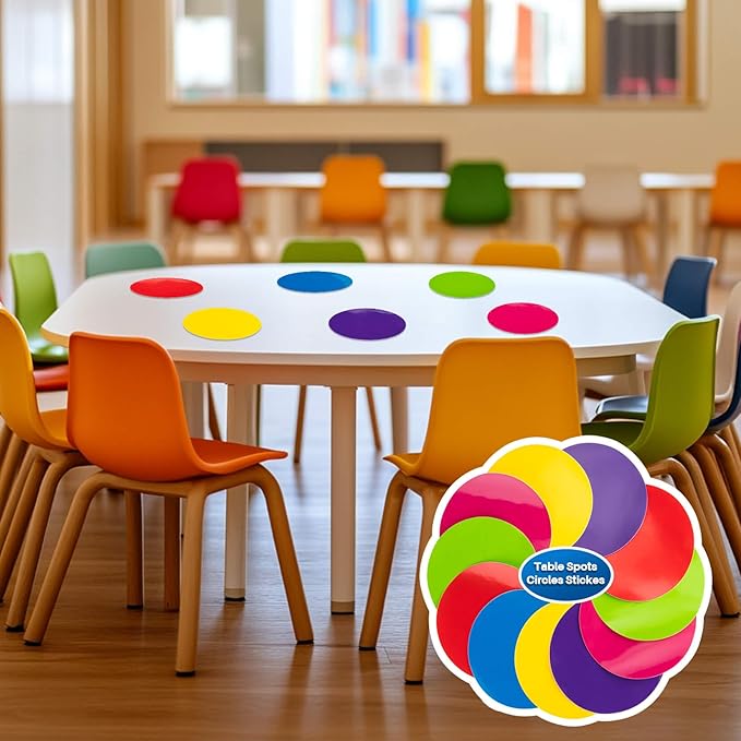 Sukh 36 PCS Table Spots - Carpet Dots for Classroom 6 Inch Dry Circles Stickers Spots Erase Multicolor Round Stickers Carpet Spots for Table Desk Floor Decor Classroom Teacher School Supplies