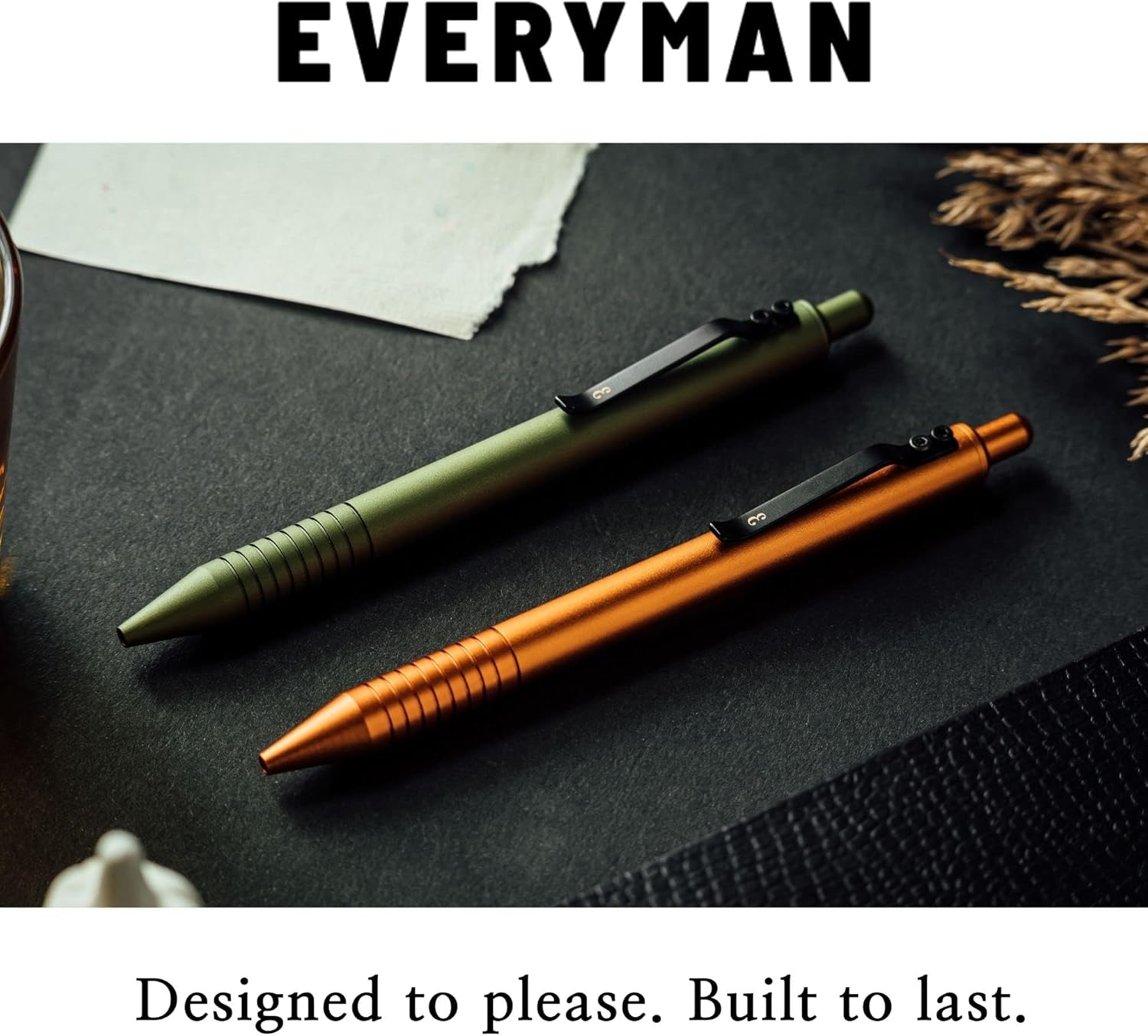 Everyman Taipan Orange Grafton Pen & Ink Bundle, Premium EDC Luxury Writing Utensil with Extra 3-pack of Black Gel Refills (.7mm), Pen with Pocket Clip, Luxury Metal Writing, Gift for Office