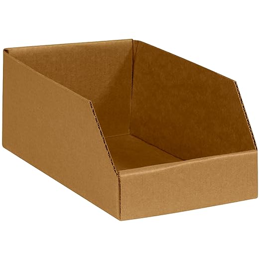 Partners Brand PBINBWZ618K Open Top Bin Boxes, 6" x 18" x 4 1/2", Kraft (Pack of 50)