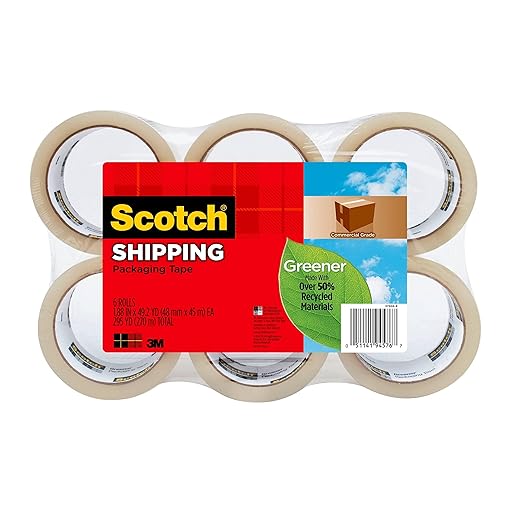 Scotch Greener Commercial Grade Shipping Packaging Tape, 1.88"x 49.2 yd, Great for Packing, Shipping & Moving, 6 Rolls (3750G-6)