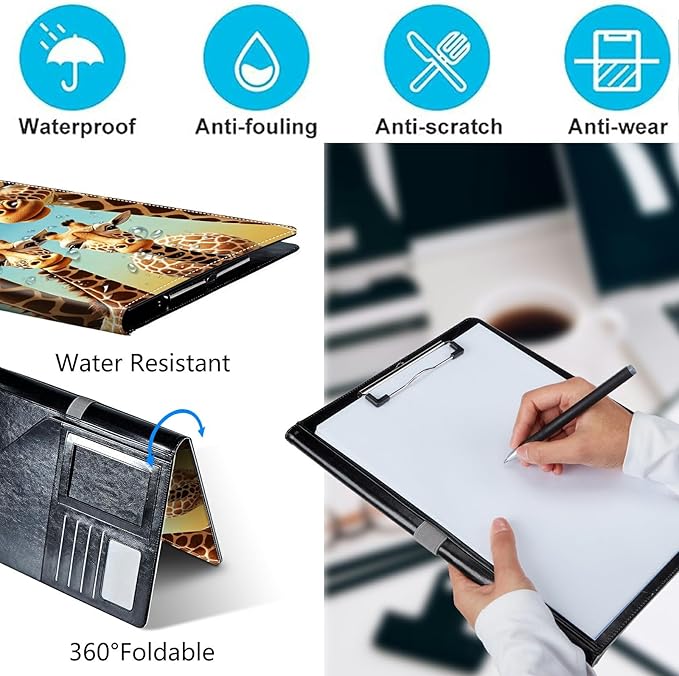 PU Leather Padfolio Folder Clipboard Portfolios Organizer Conference Document Organizer with Business Card Holder Storage Clipboard Writing Pad,Giraffe