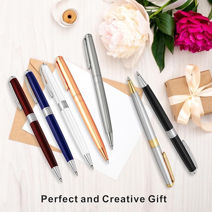 Cambond Ballpoint Pens White Pens - Fancy Pens Black Ink Pens for Journaling Men Gift Business Police Flight Attendant 1.0 mm Medium Point, 3 Pens with 3 Extra Refills (White)