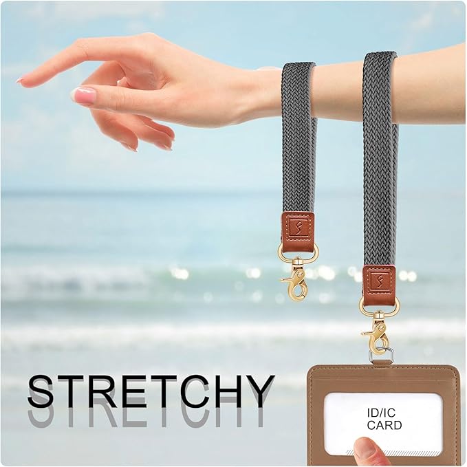 Fishent Stretchy Wristlet Keychain,Braided Cute Wrist Lanyards for Keys, Key Chain Holder for Women Men, Wrist Strap Keychain for Car Keys Phone Camera Wallet ID Badges Card (Space Gray)